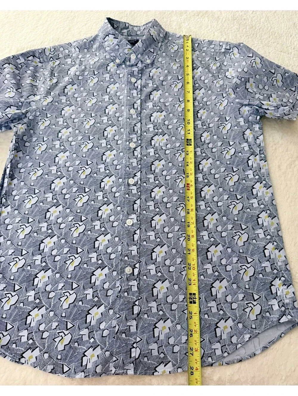 J.Crew Flex Men’s Medium Blue Geometric Print Button Up Stretch Shirt
